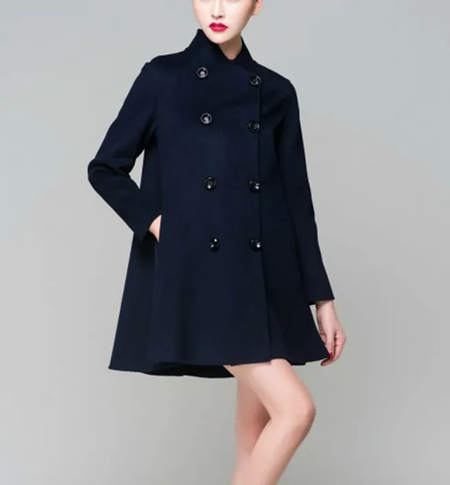 Black Women Winter Black Long Women Wool Coat Jacket/6677