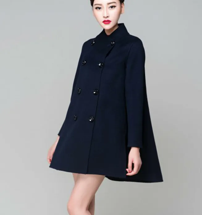 Black Women Winter Black Long Women Wool Coat Jacket/6677