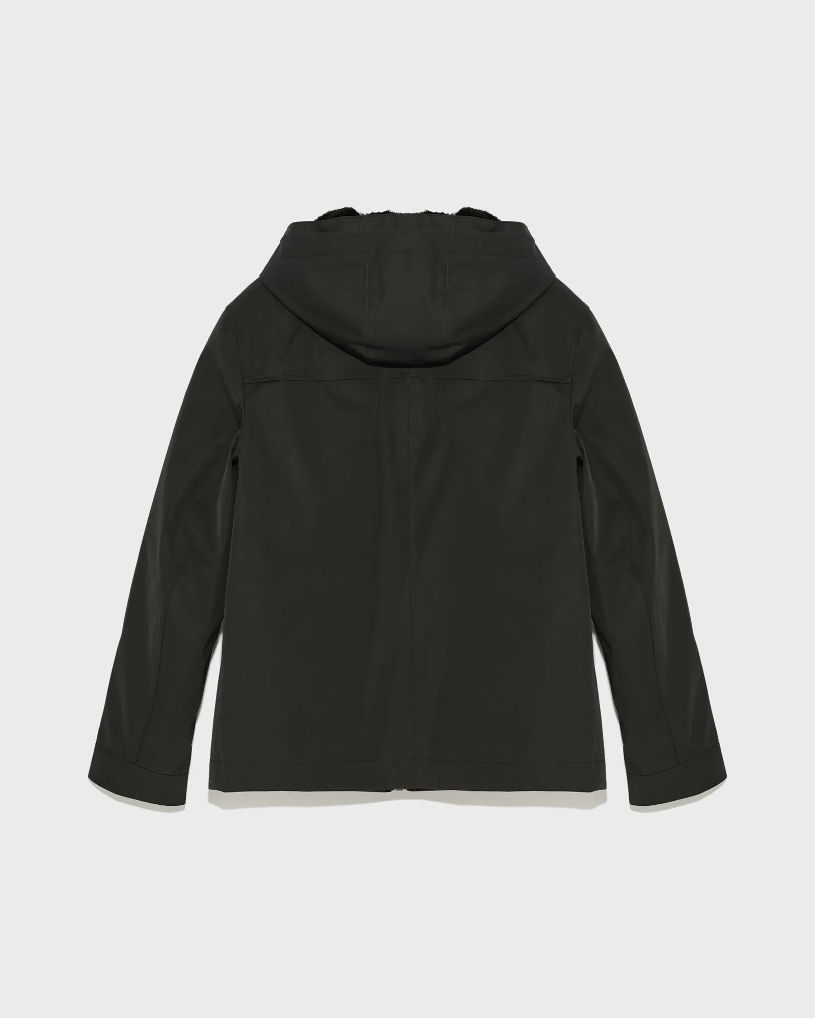 Blouson à capuche en gabardine technique et vison