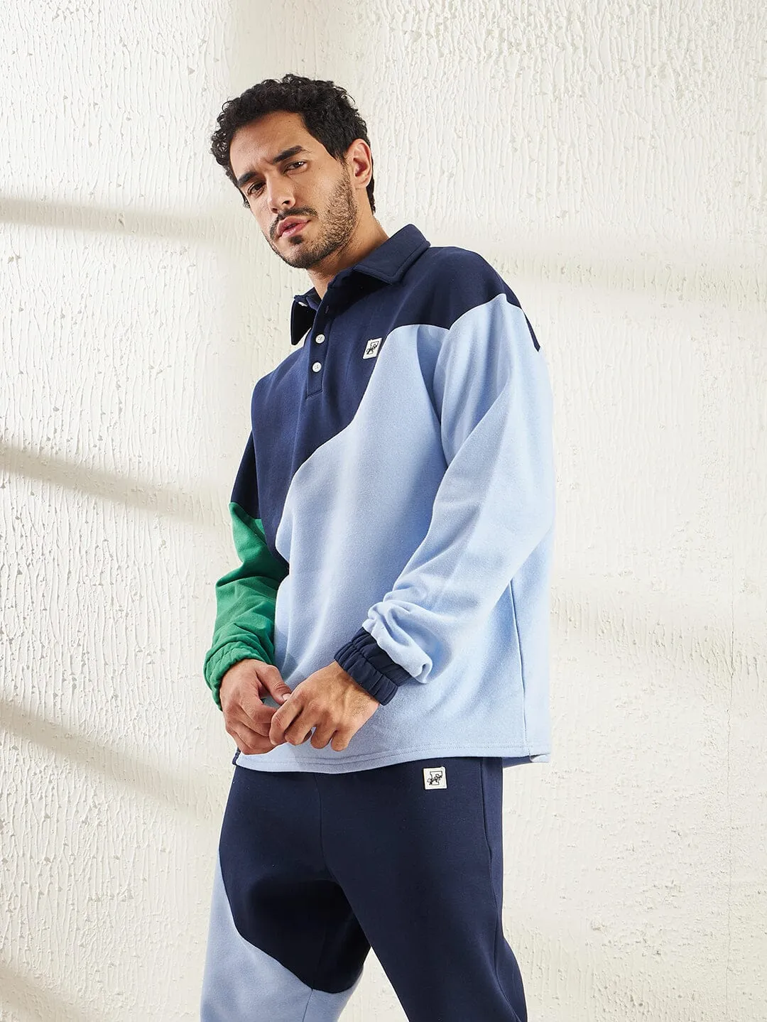 Blue Cut Sew Oversized Polo Sweatshirt