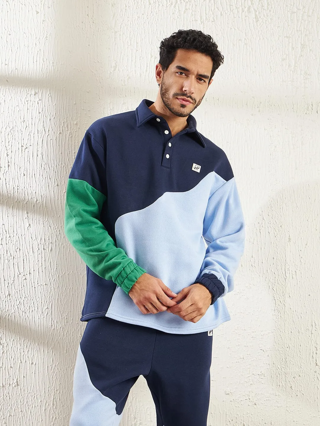 Blue Cut Sew Oversized Polo Sweatshirt