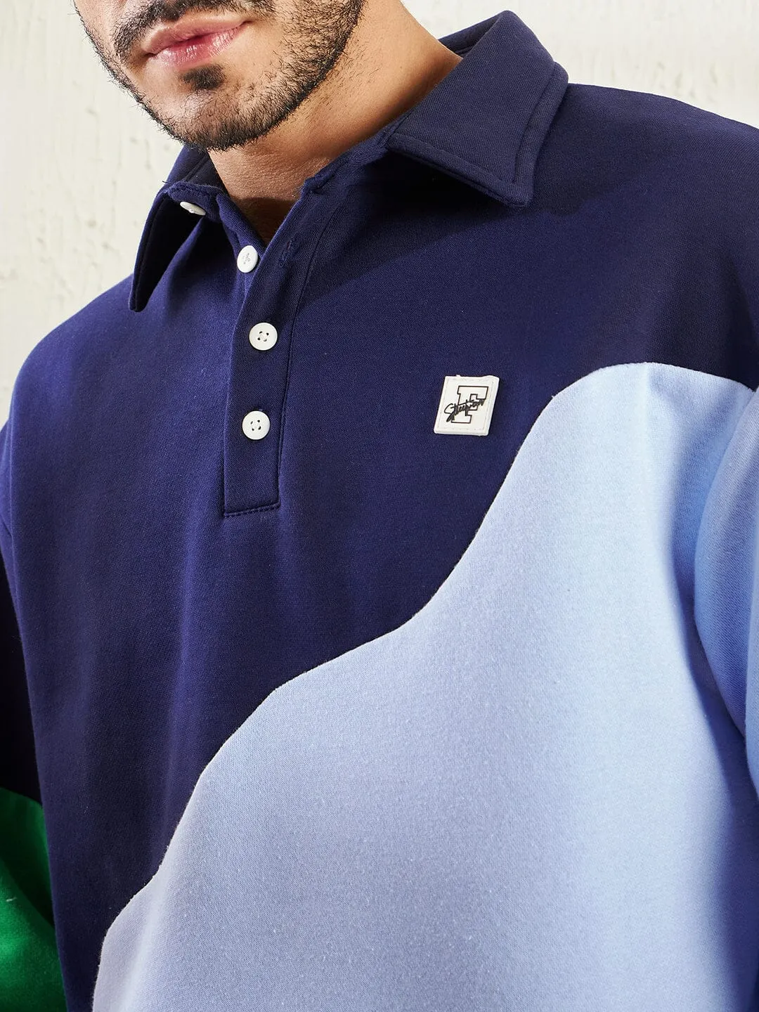 Blue Cut Sew Oversized Polo Sweatshirt