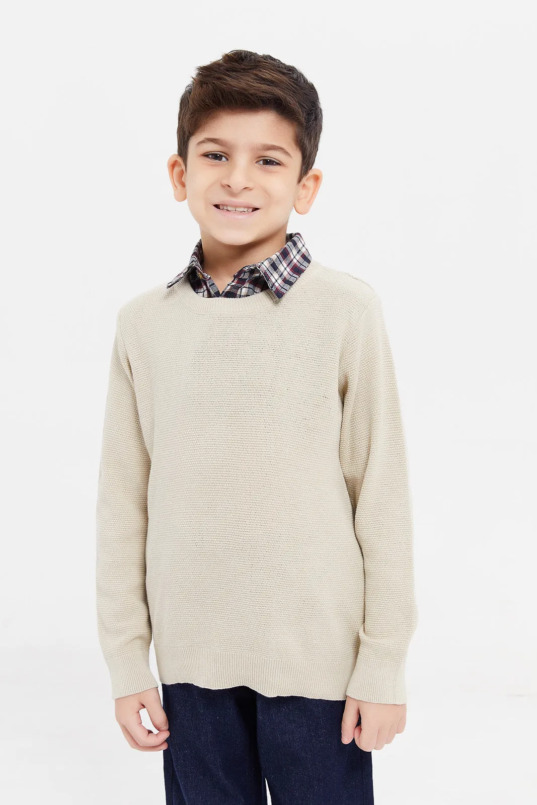 Boys Beige Shirt Jumper