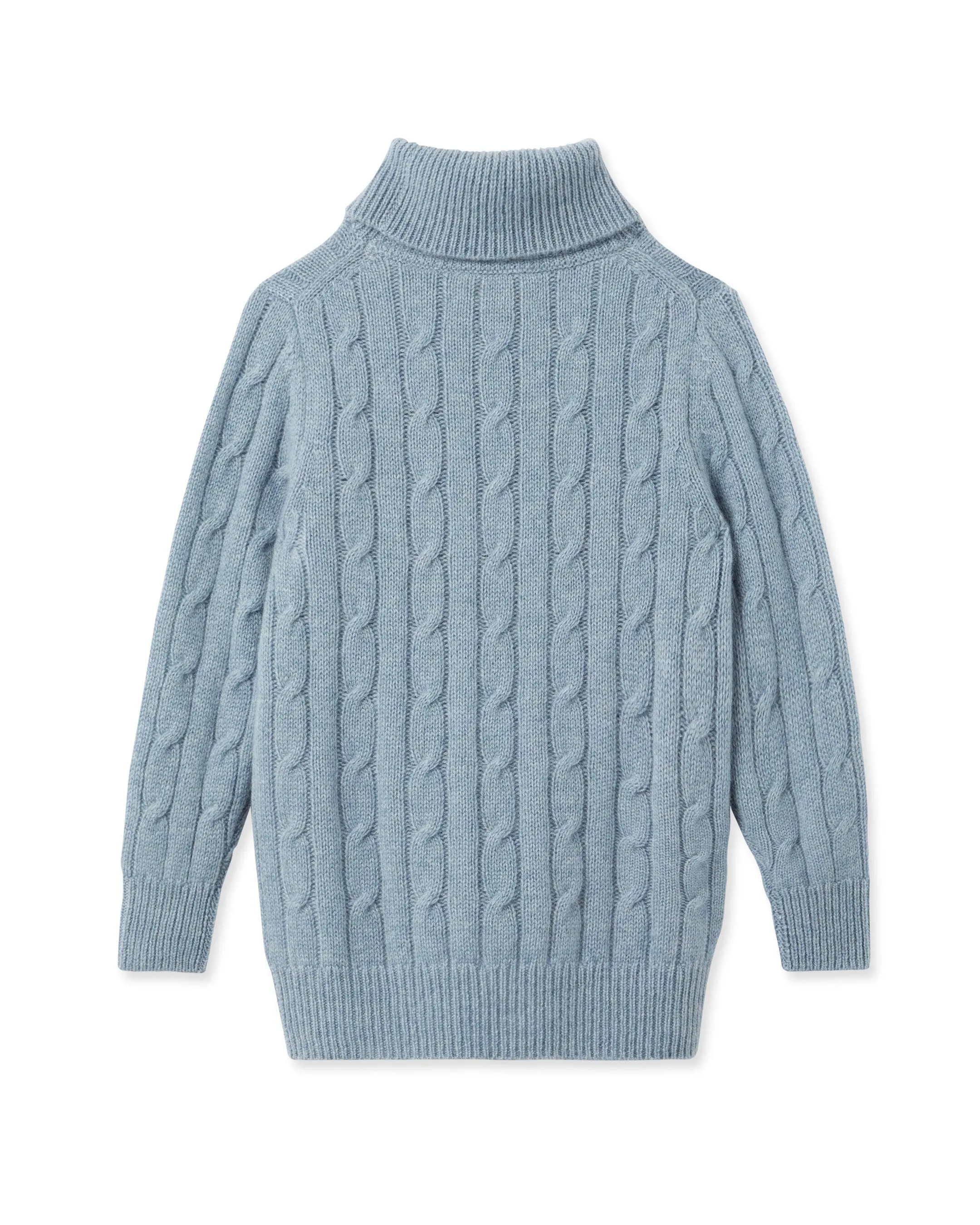 Boys Cable Roll Neck Cashmere Jumper Heather Blue