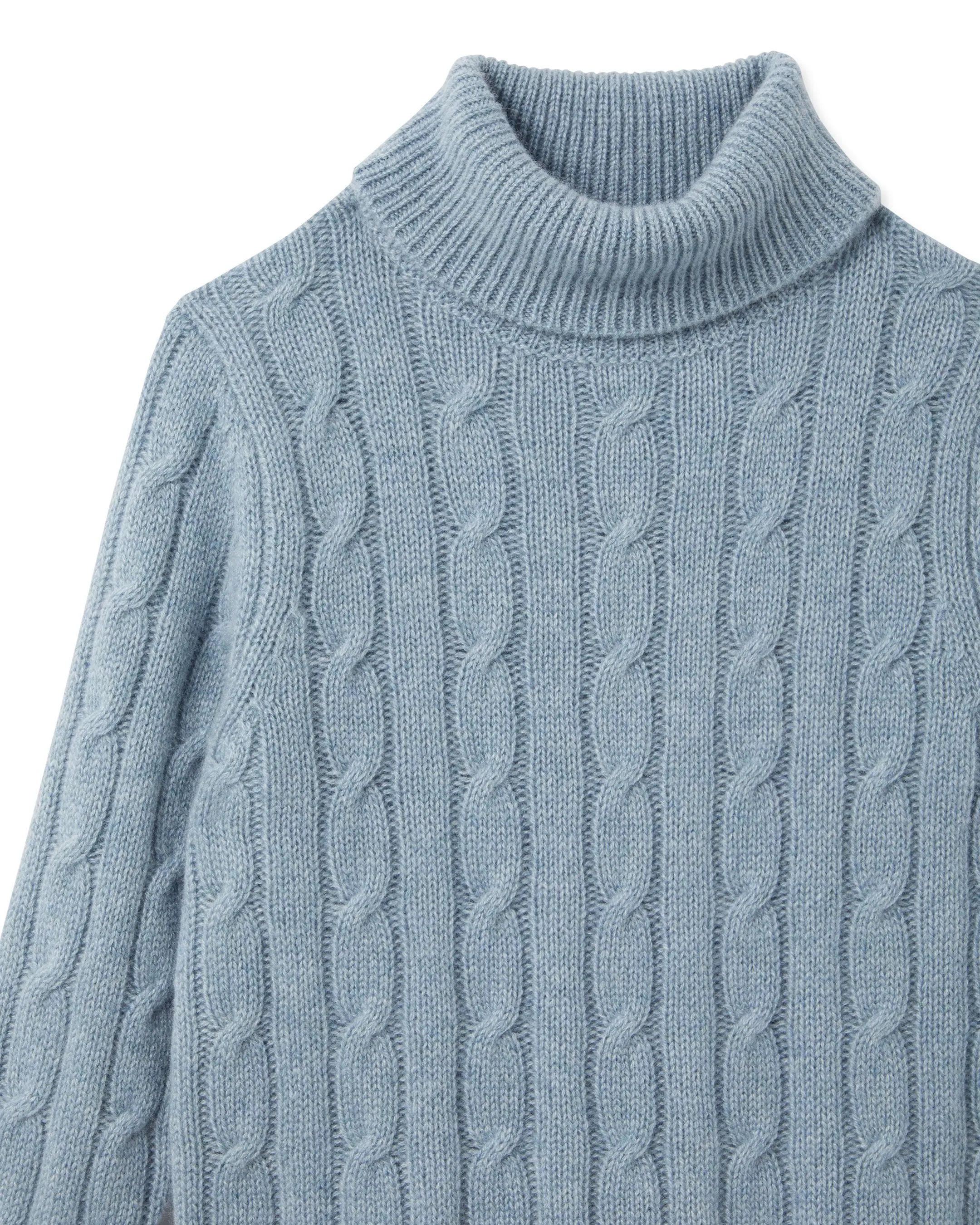 Boys Cable Roll Neck Cashmere Jumper Heather Blue