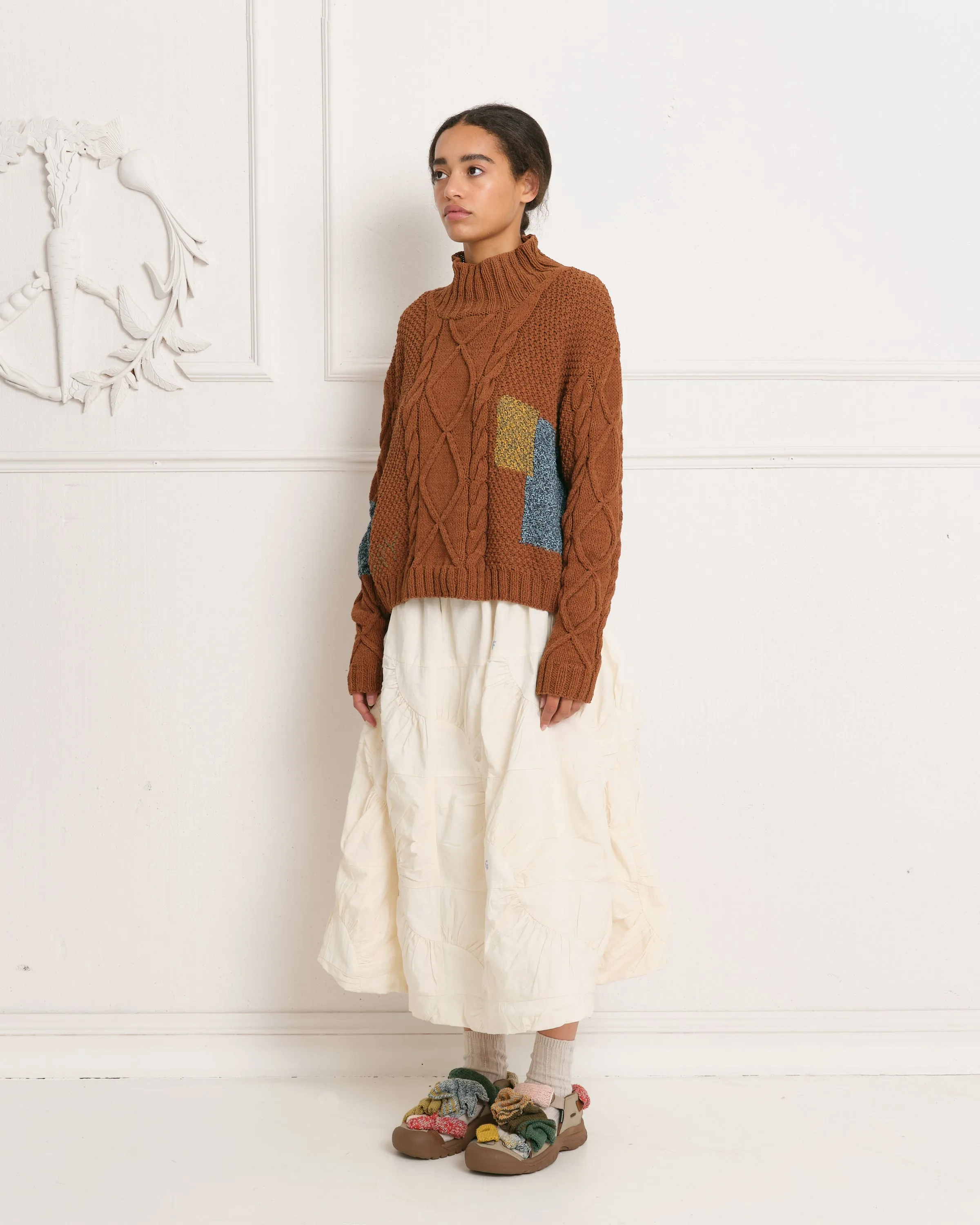 Cable Funnel Neck - Brown Darn Knit