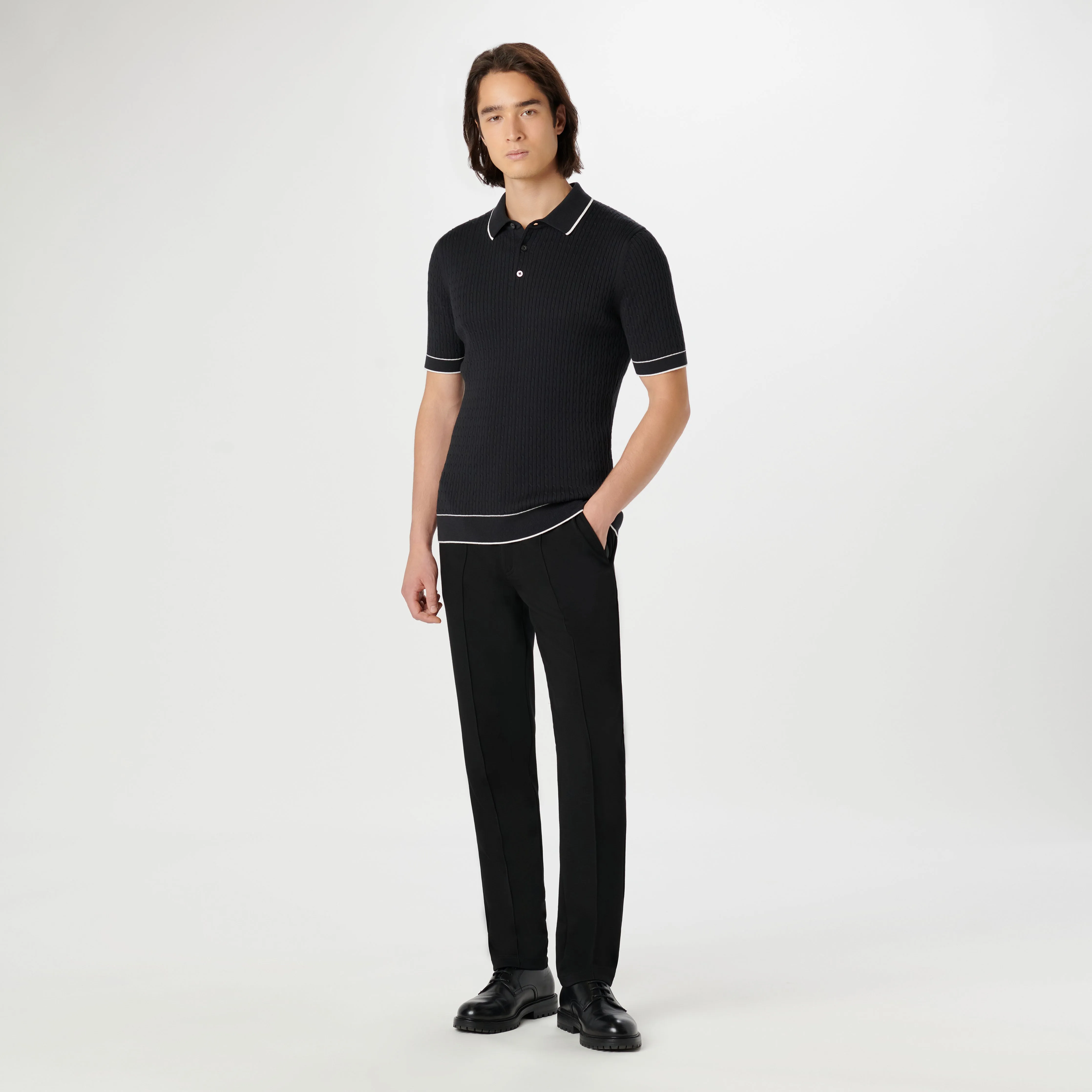 Cable Stitch Short Sleeve Polo Sweater