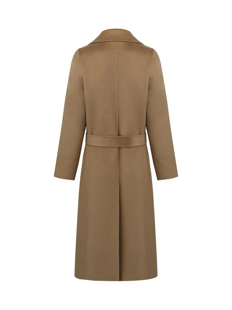 Camel Pure Cashmere Lapel Women Coat