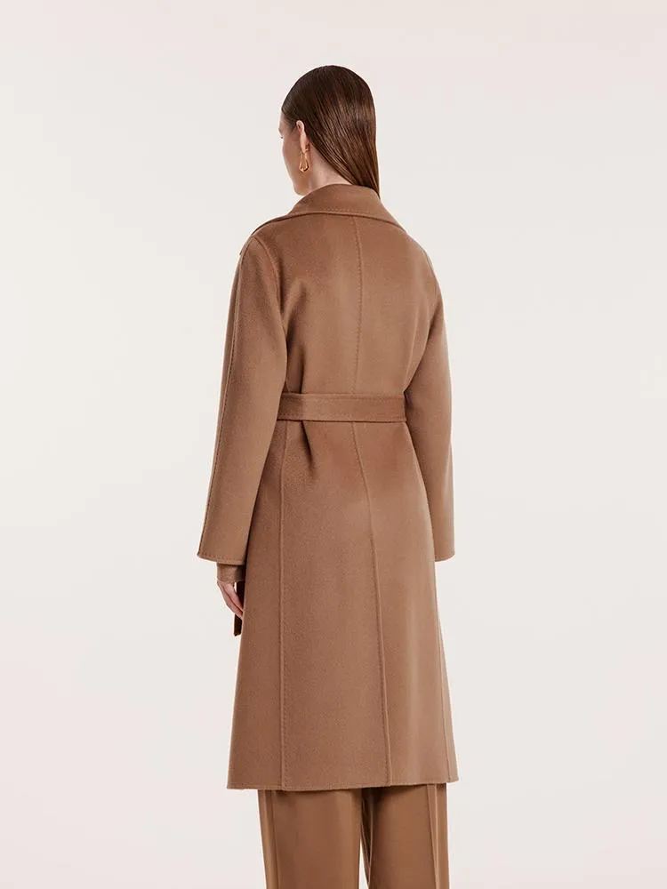 Camel Pure Cashmere Lapel Women Coat