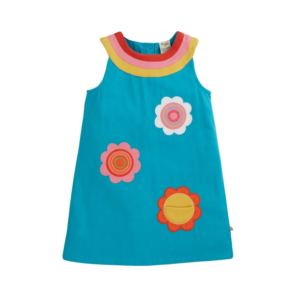 Camper Blue / Flowers Ariana Shift Sleeveless Dress - 1 Left Size 10-11 years