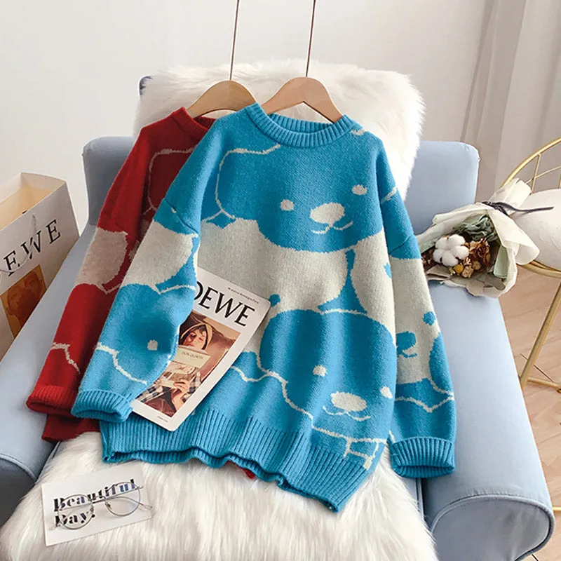 Cartoon Bear pattern loose lazy style sweater top  5133