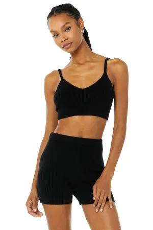 Cashmere Ribbed Staycation Bra - Jet Black