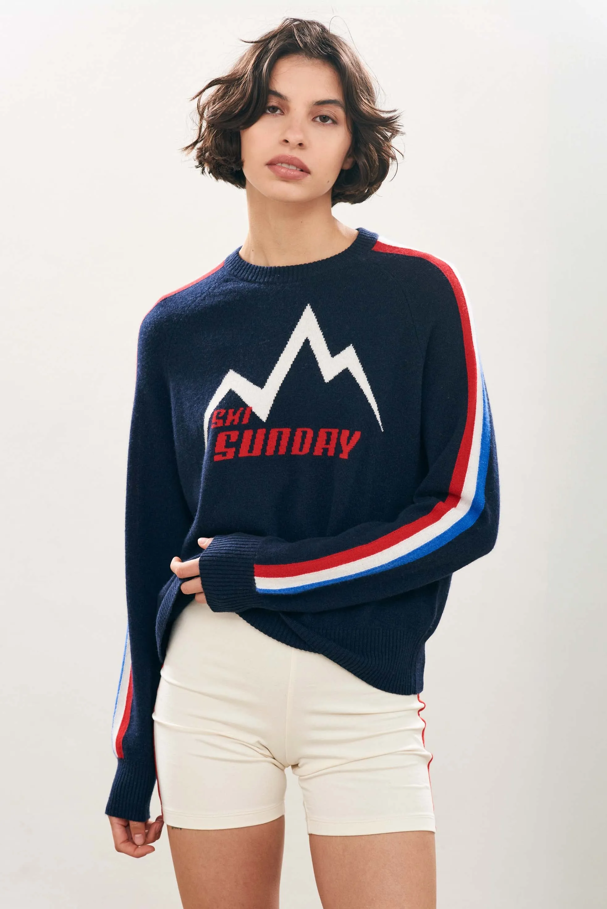 Cashmere Wool Ski Sunday Sweat in Navy