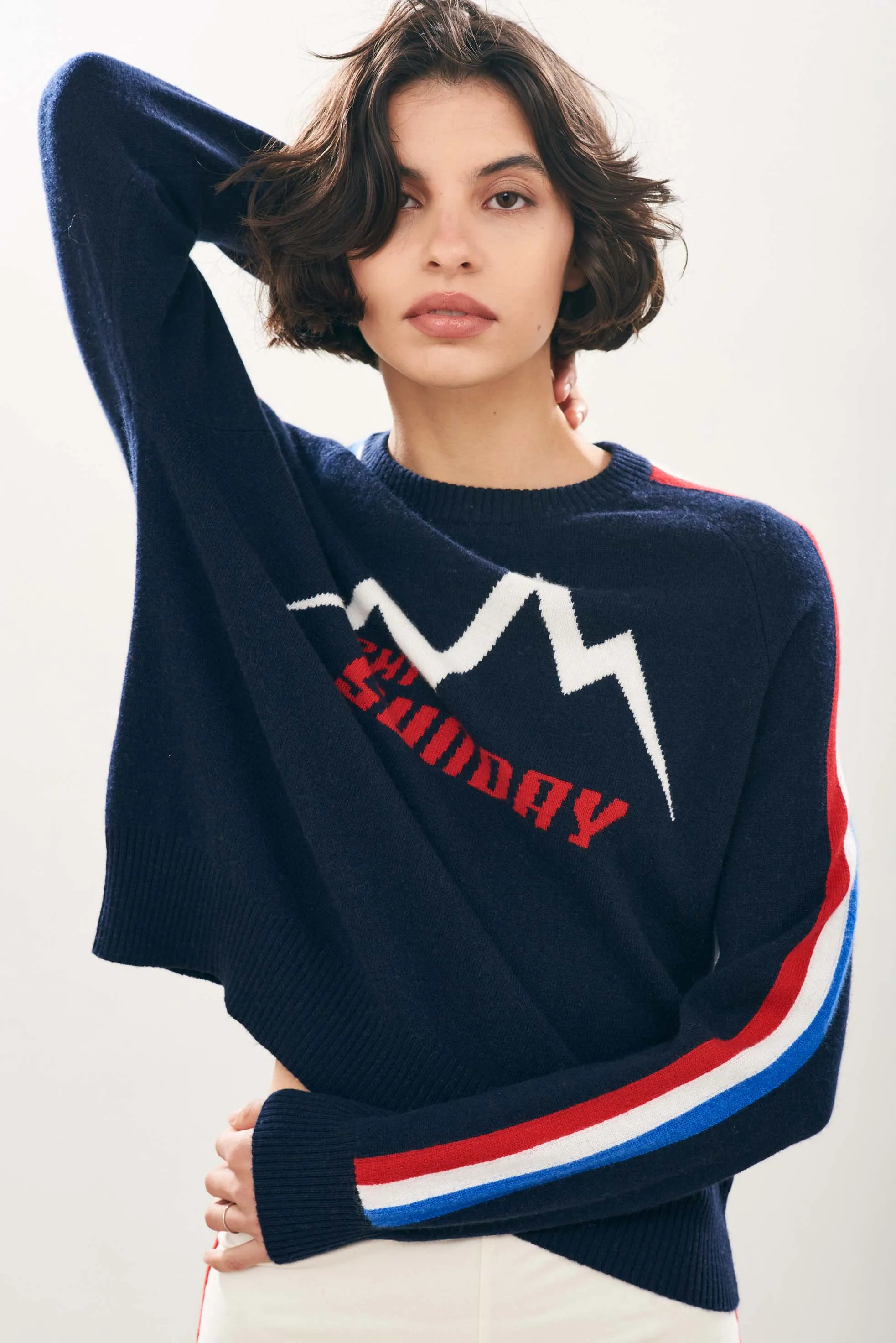 Cashmere Wool Ski Sunday Sweat in Navy