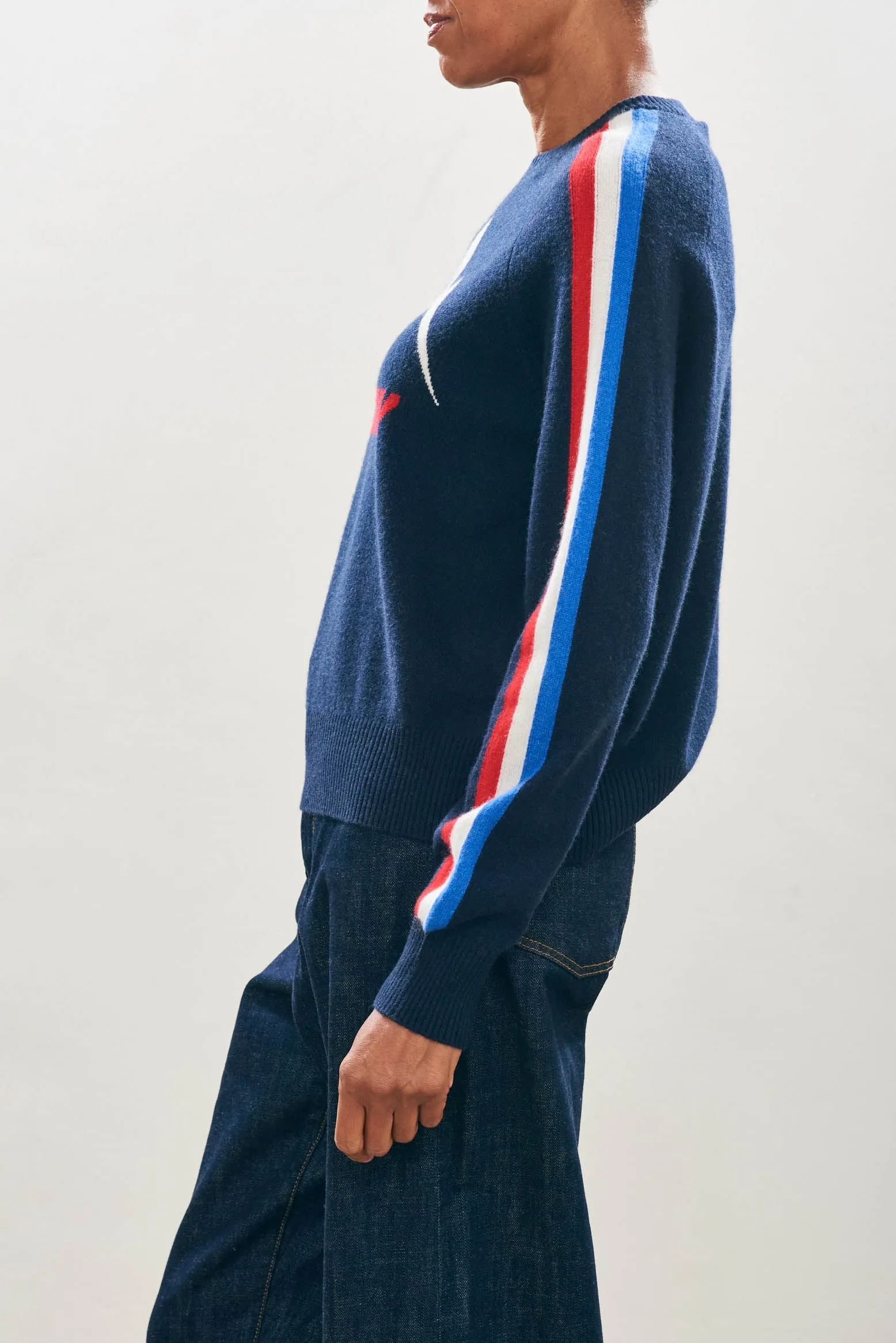 Cashmere Wool Ski Sunday Sweat in Navy