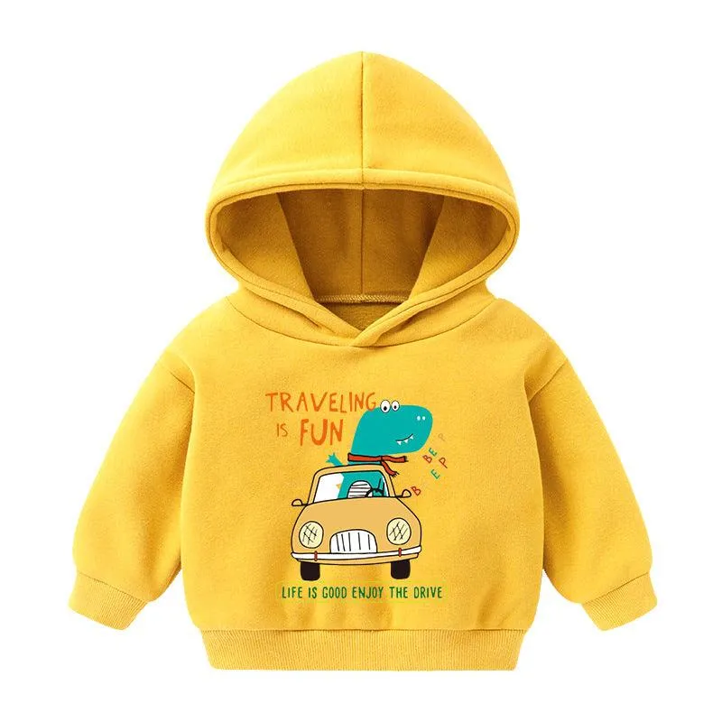 Children's Hooded Sweatshirt Fleece-lined Autumn And Winter Cartoon Printed Long-sleeved Top