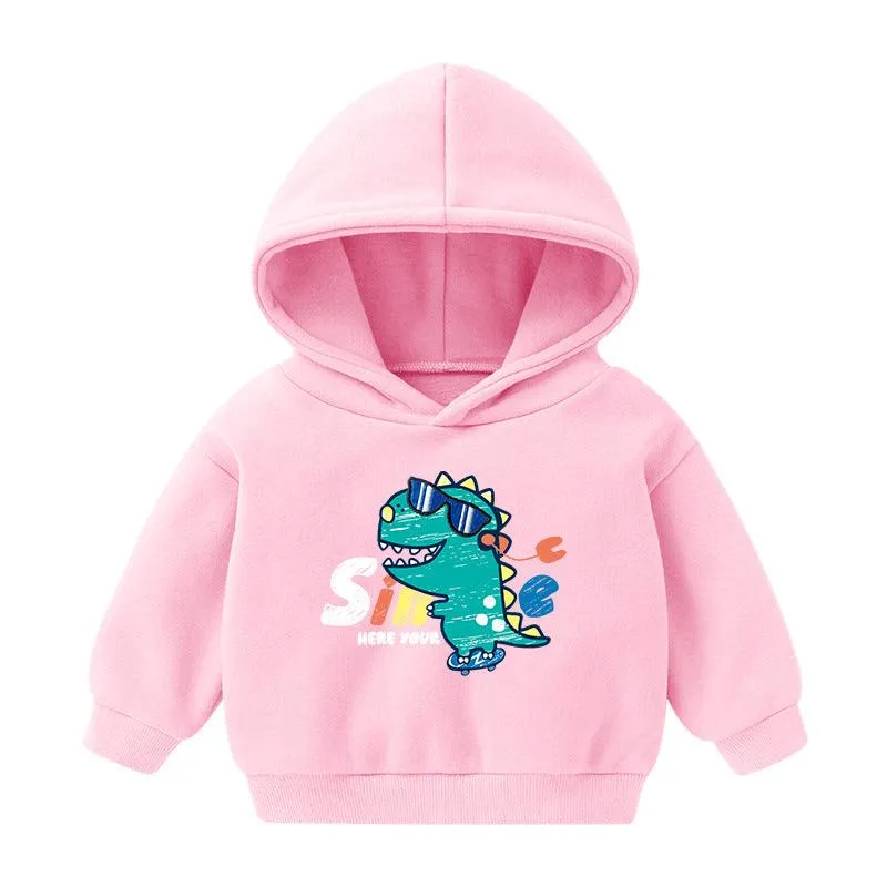 Children's Hooded Sweatshirt Fleece-lined Autumn And Winter Cartoon Printed Long-sleeved Top