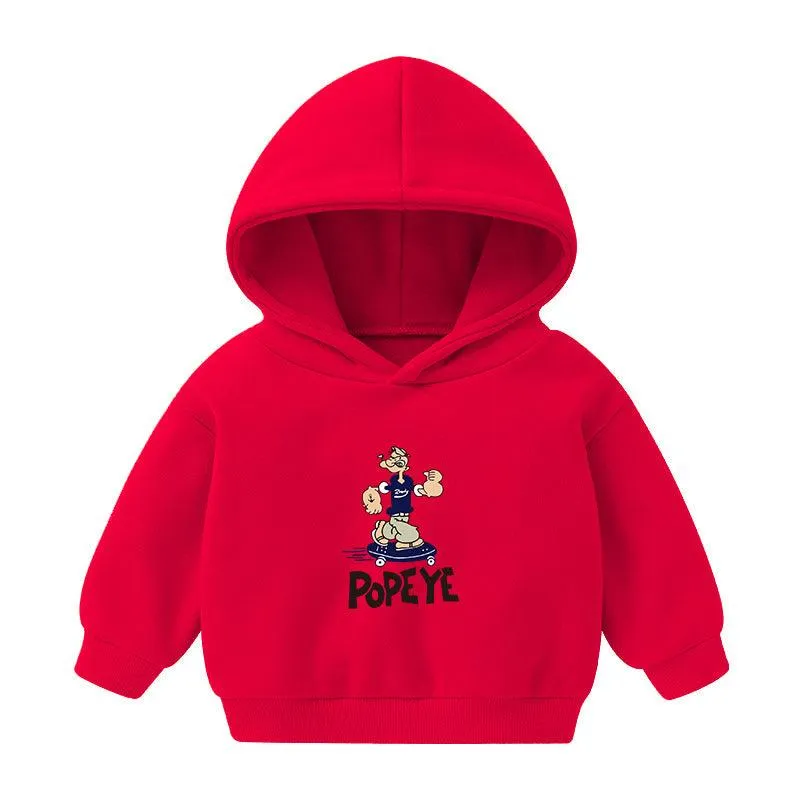 Children's Hooded Sweatshirt Fleece-lined Autumn And Winter Cartoon Printed Long-sleeved Top