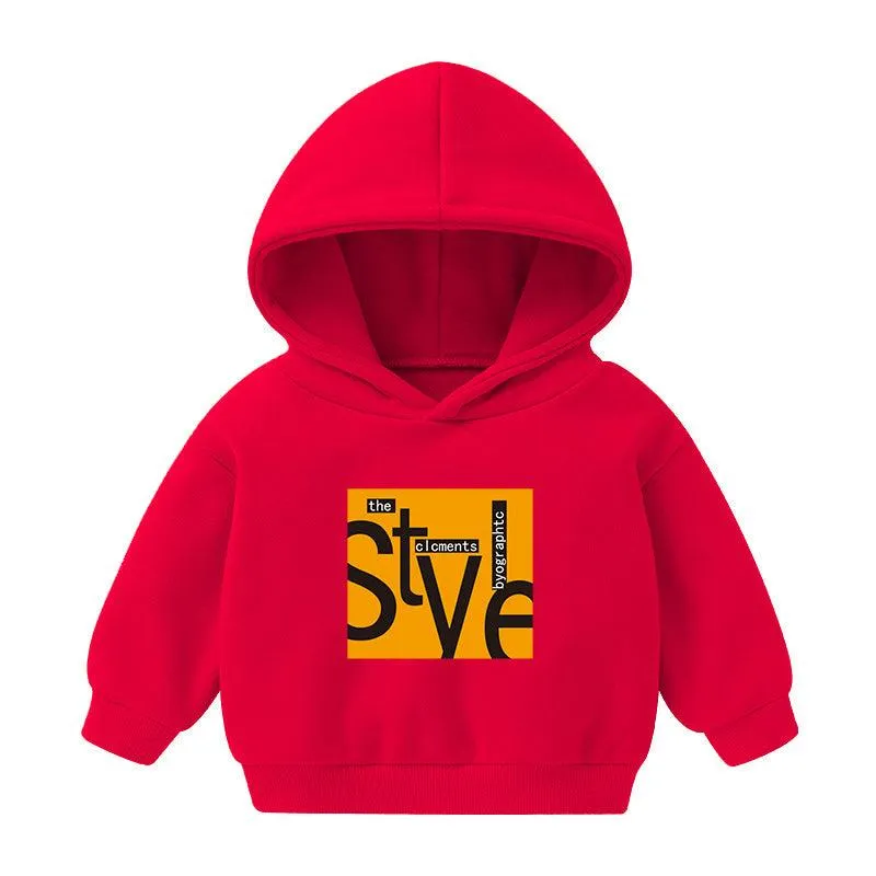 Children's Hooded Sweatshirt Fleece-lined Autumn And Winter Cartoon Printed Long-sleeved Top