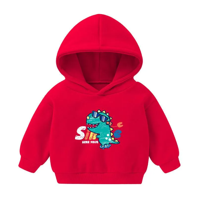 Children's Hooded Sweatshirt Fleece-lined Autumn And Winter Cartoon Printed Long-sleeved Top