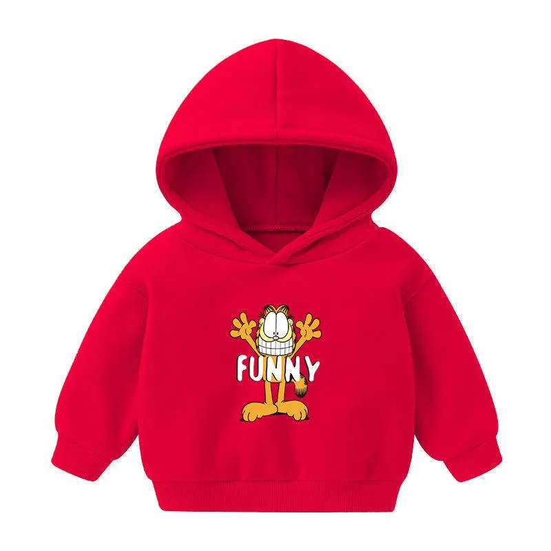 Children's Hooded Sweatshirt Fleece-lined Autumn And Winter Cartoon Printed Long-sleeved Top