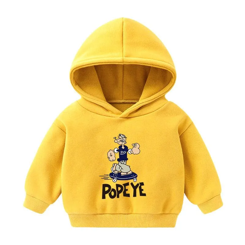 Children's Hooded Sweatshirt Fleece-lined Autumn And Winter Cartoon Printed Long-sleeved Top