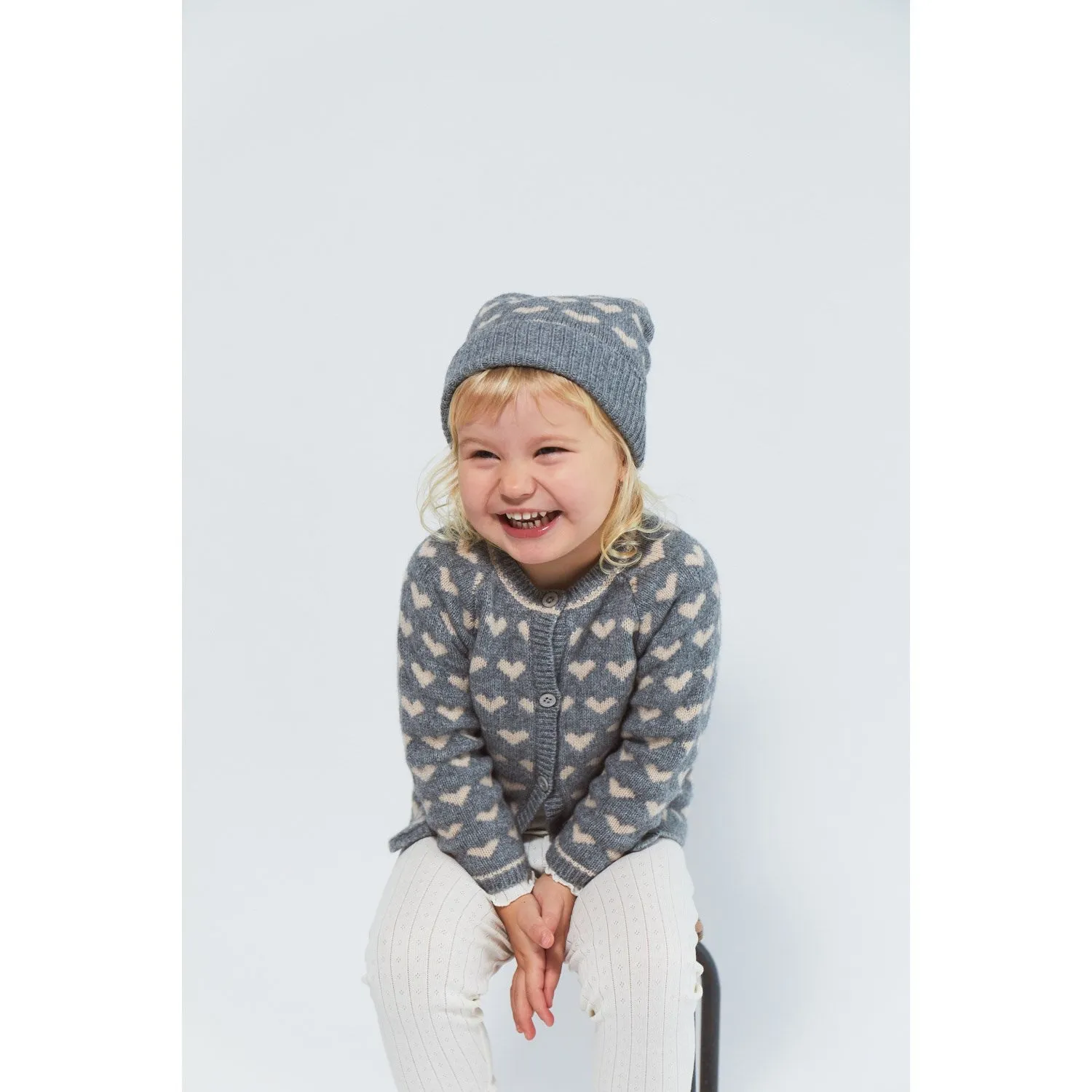 COPENHAGEN COLORS Grey Mel/Taupe Combi Cashmere Beanie W. Hearts & Pompom