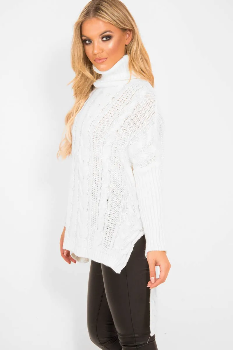 Cream Cable Knit Roll Neck Jumper - Laraina