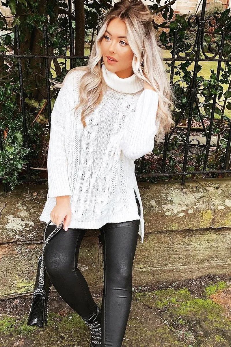 Cream Cable Knit Roll Neck Jumper - Laraina