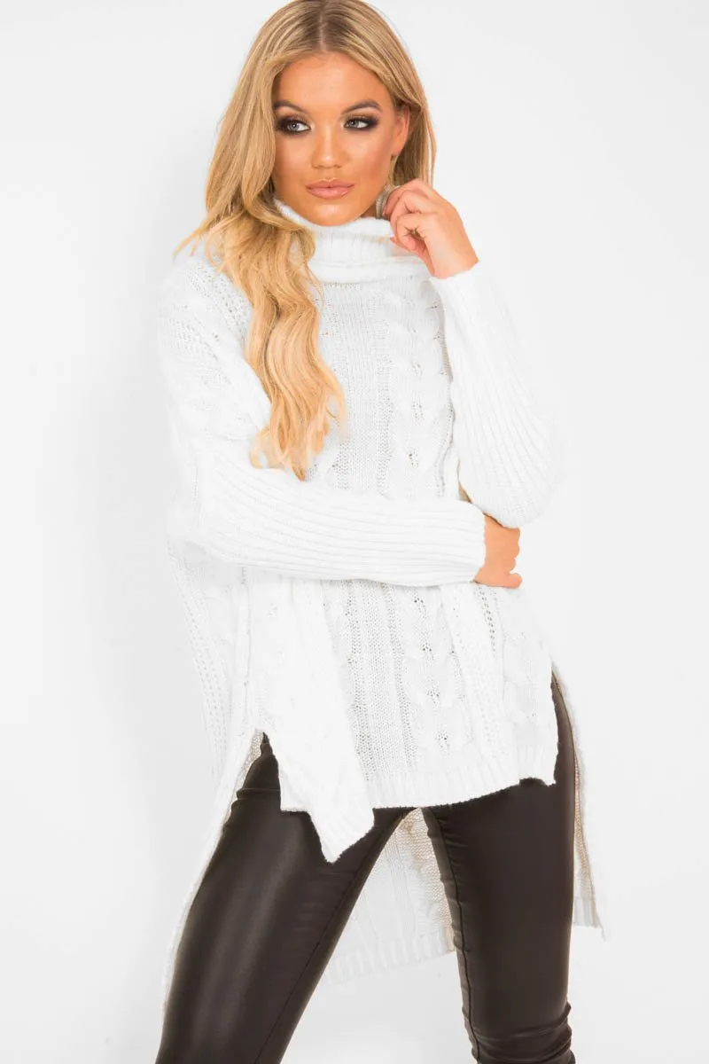 Cream Cable Knit Roll Neck Jumper - Laraina