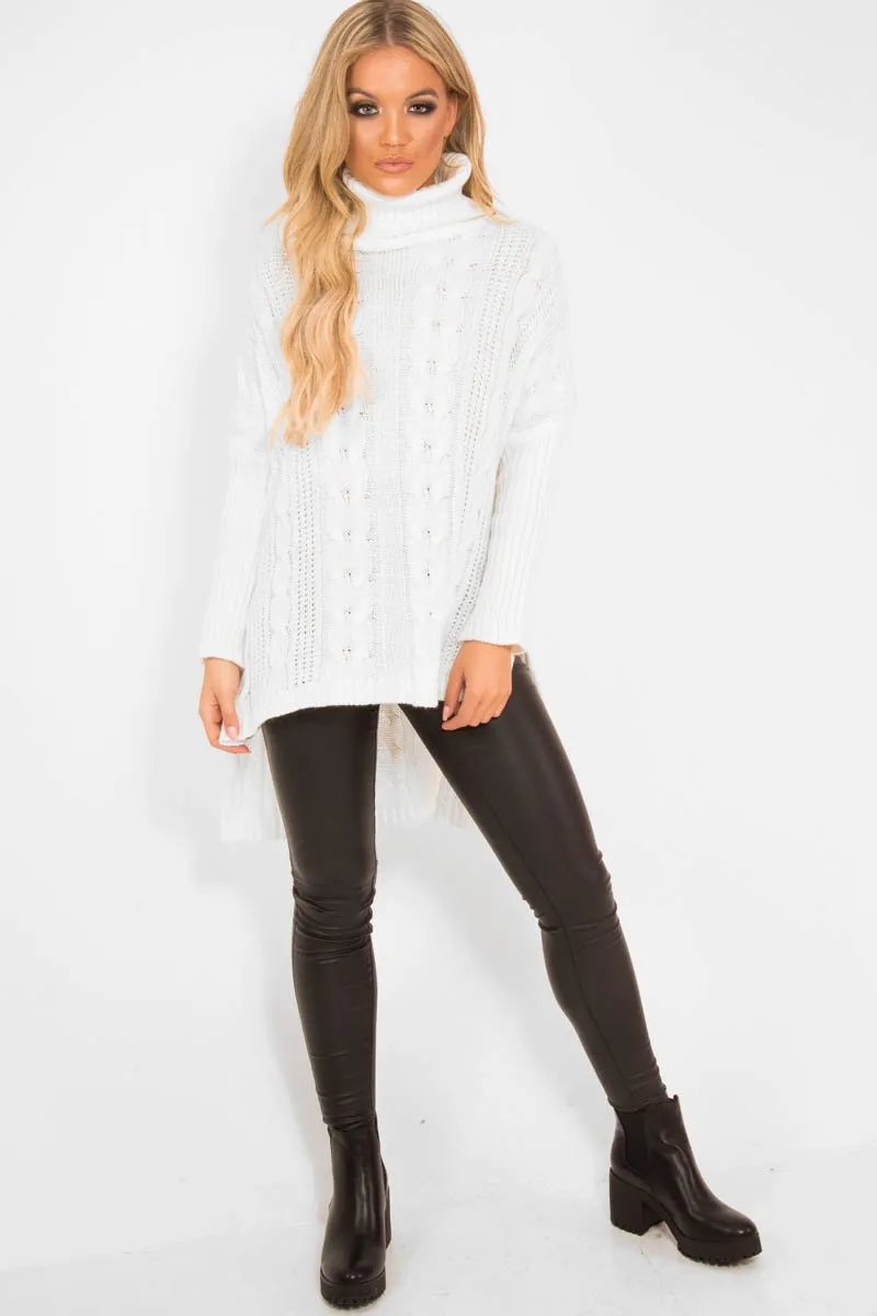 Cream Cable Knit Roll Neck Jumper - Laraina