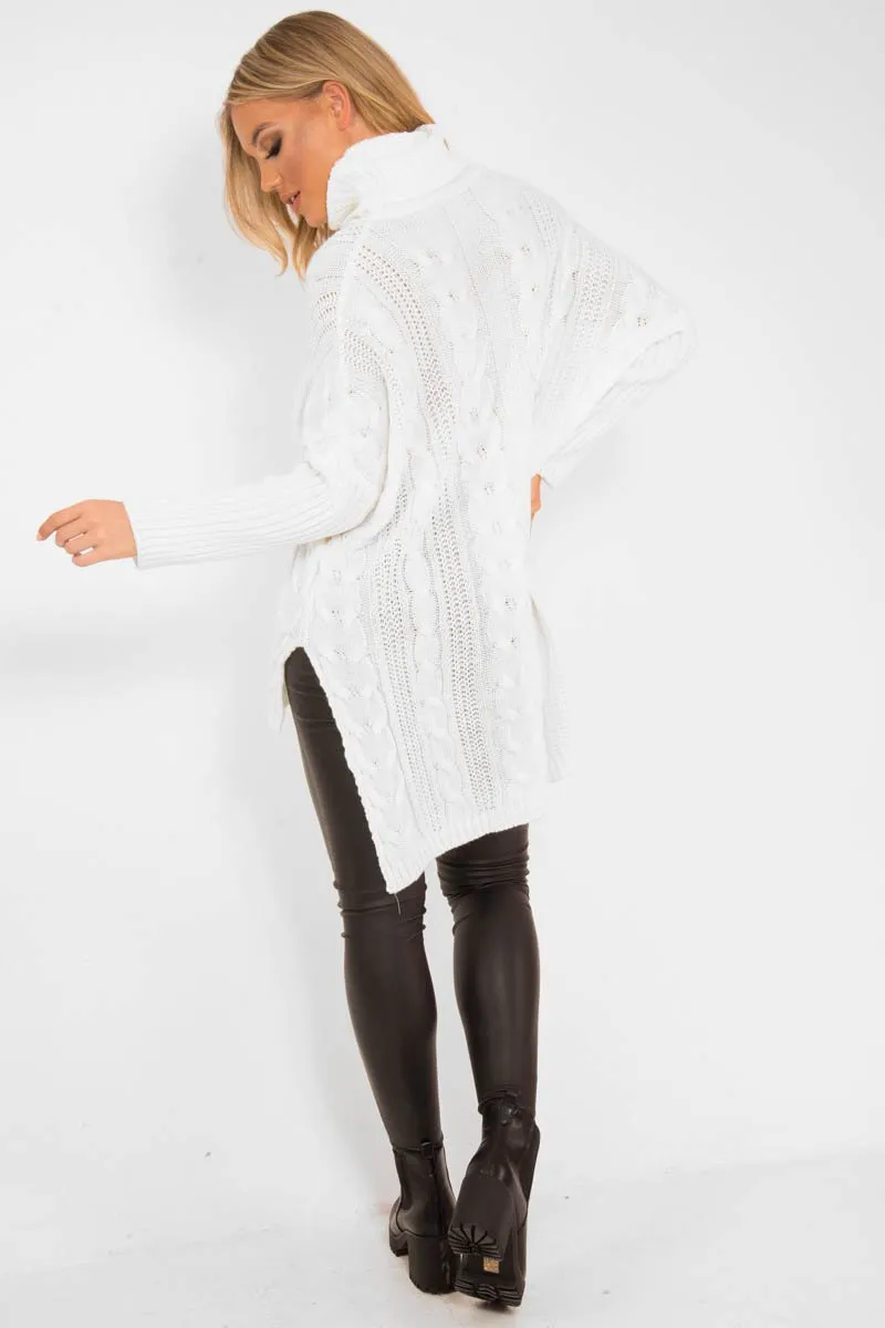 Cream Cable Knit Roll Neck Jumper - Laraina