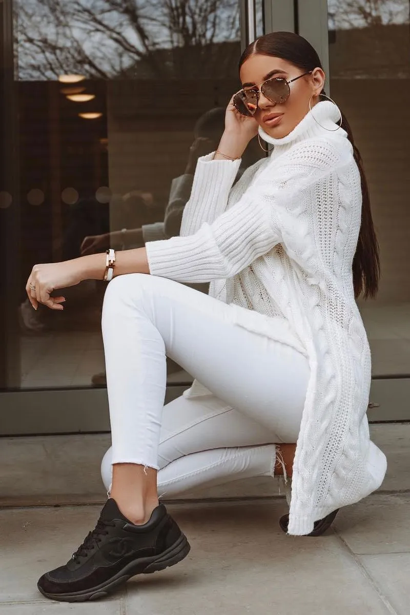 Cream Cable Knit Roll Neck Jumper - Laraina