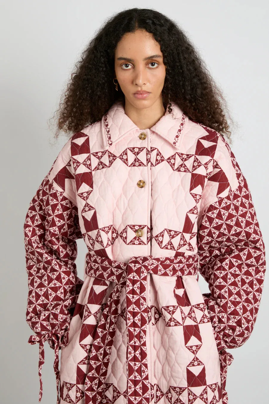 Damson Madder Dahlia Pink and Red Quilted Coat