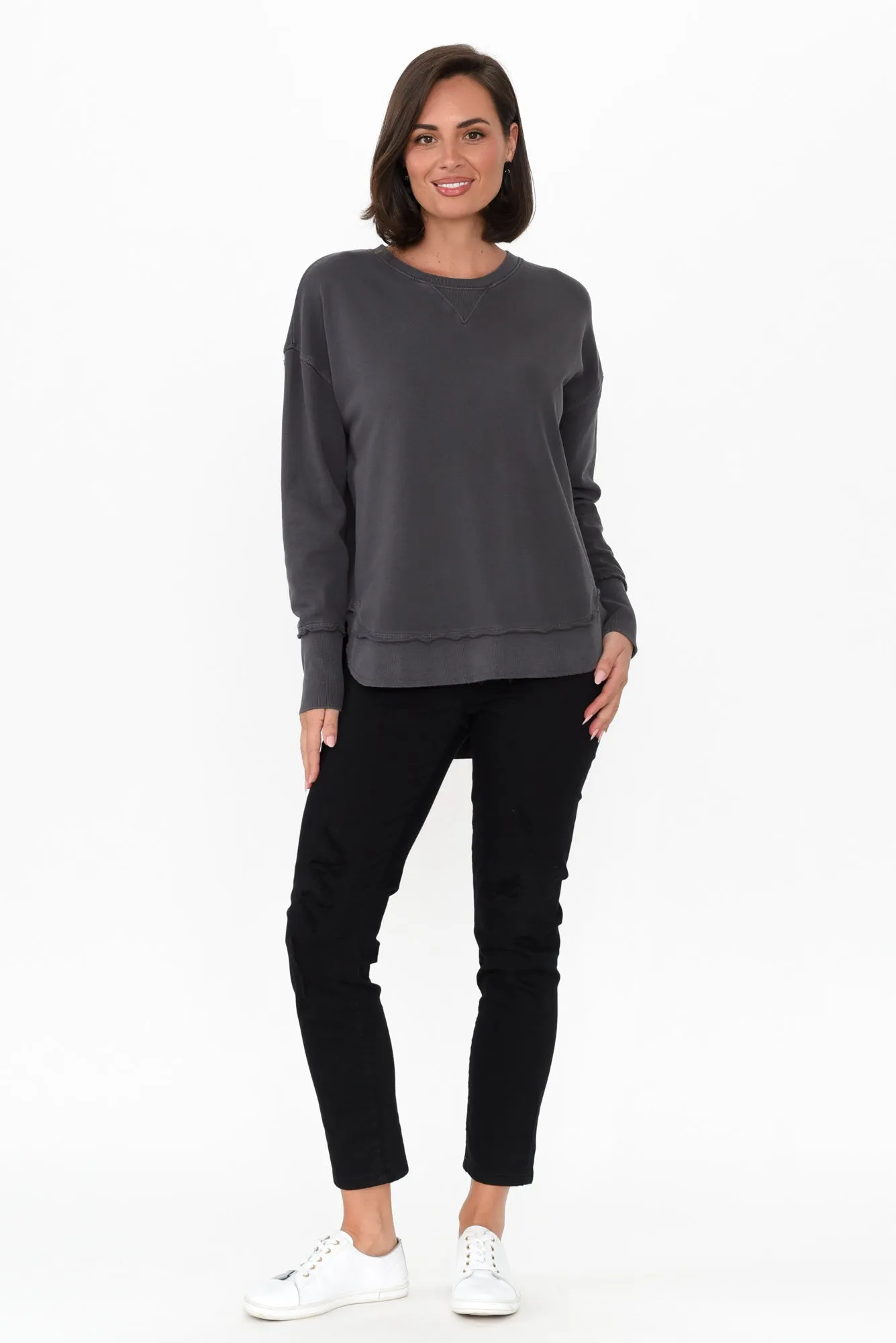 Delilah Charcoal Cotton Crewneck Jumper