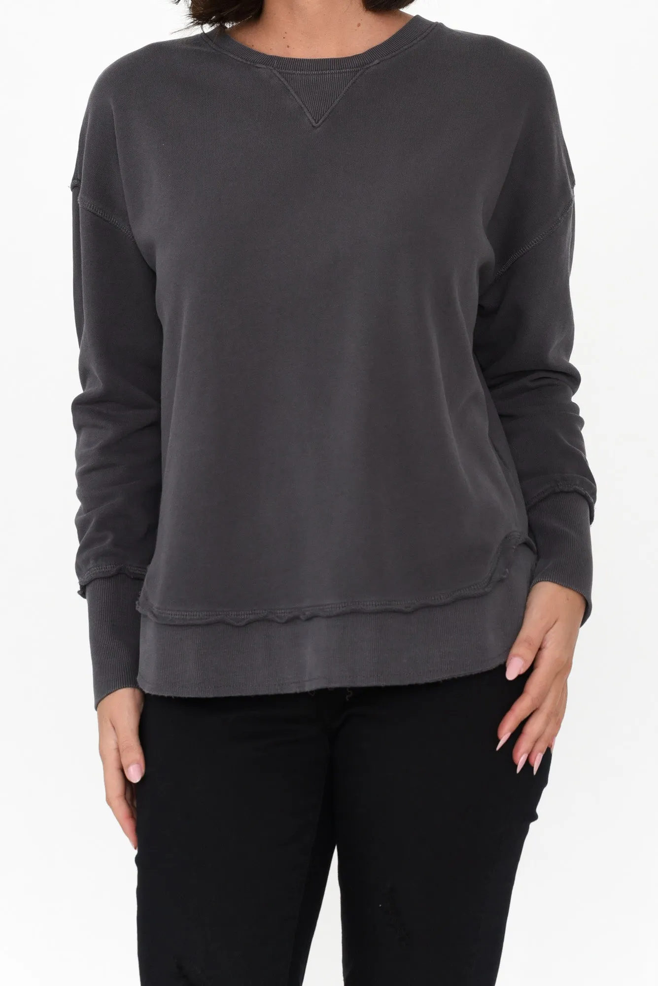 Delilah Charcoal Cotton Crewneck Jumper