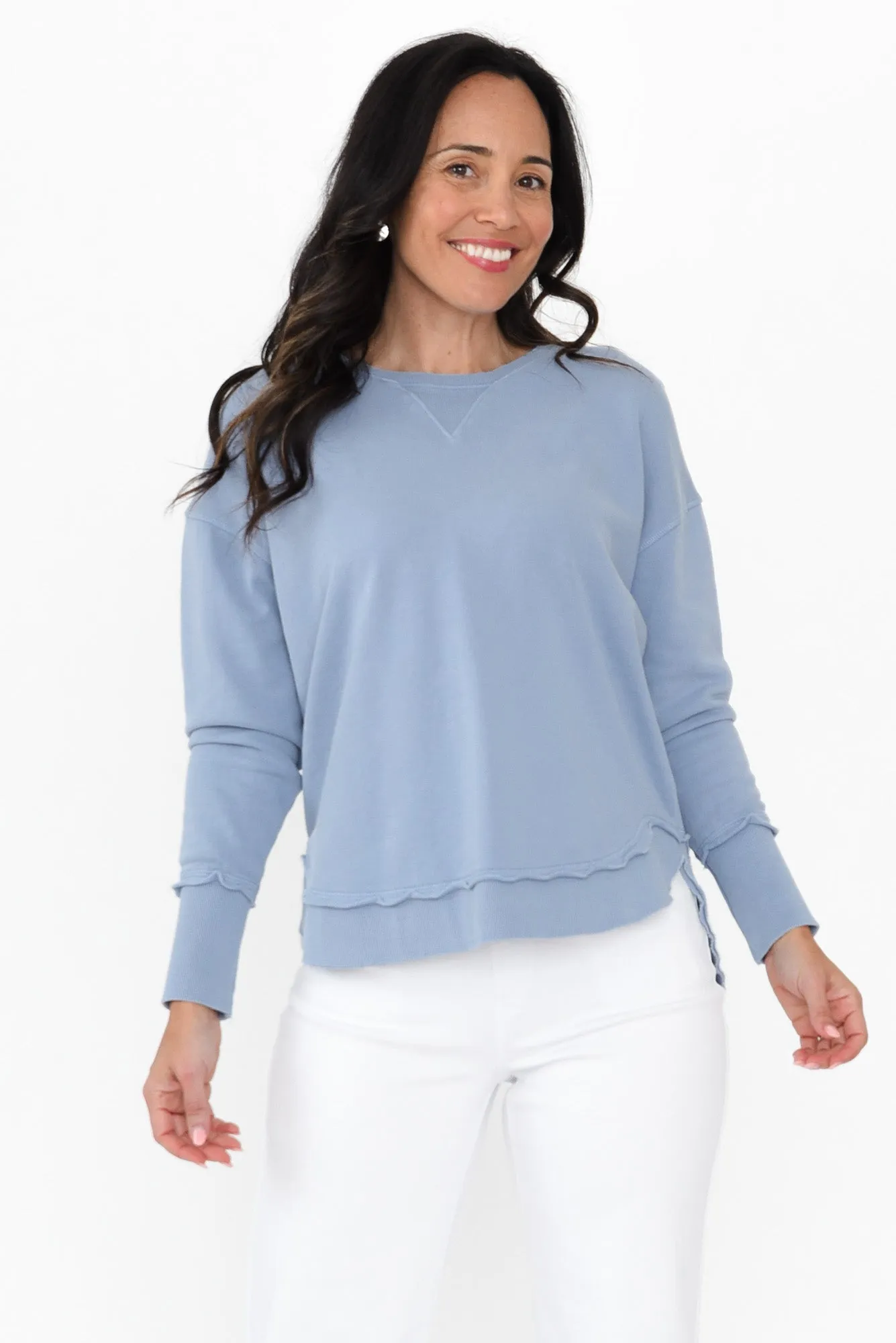 Delilah Light Blue Cotton Crewneck Jumper