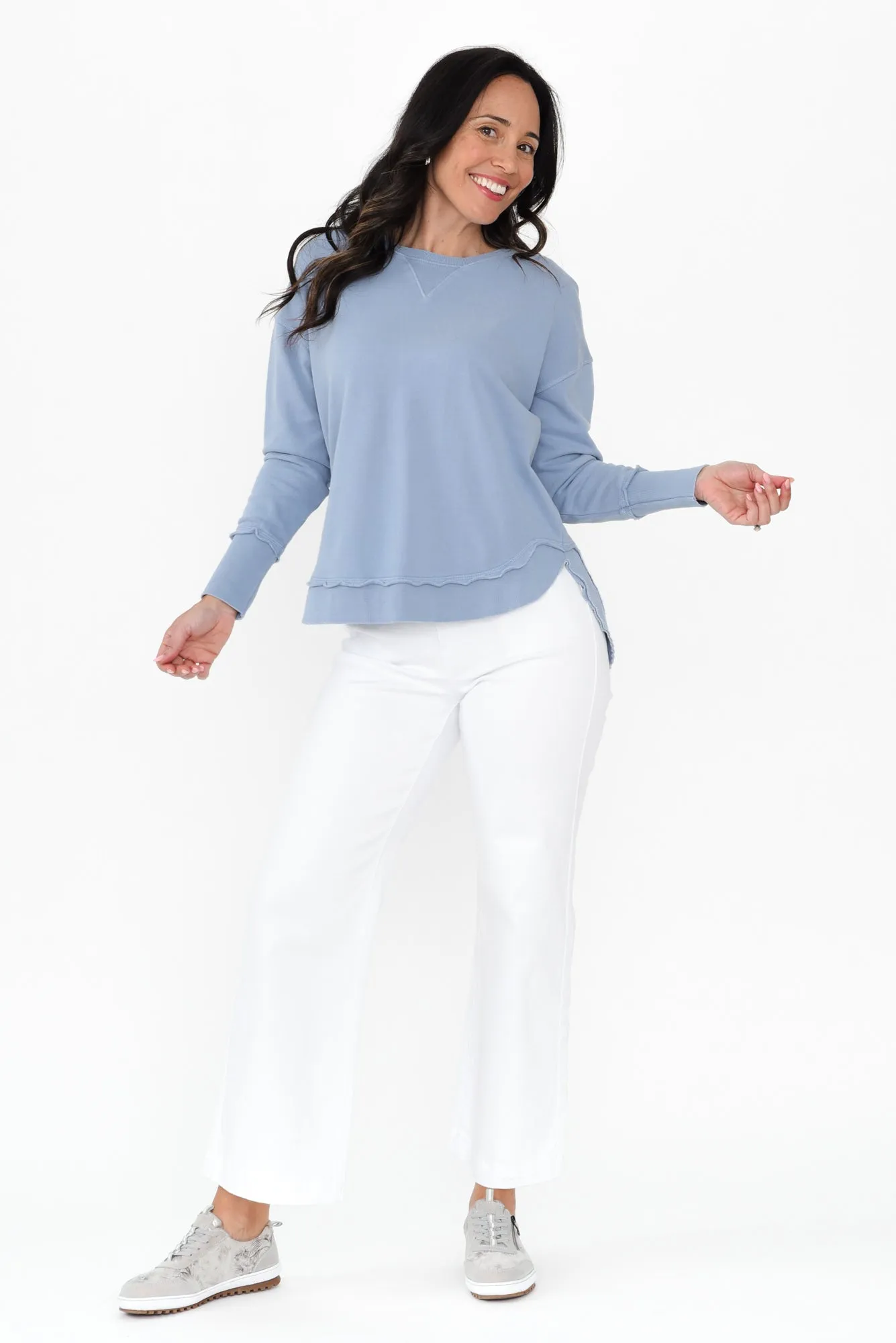 Delilah Light Blue Cotton Crewneck Jumper