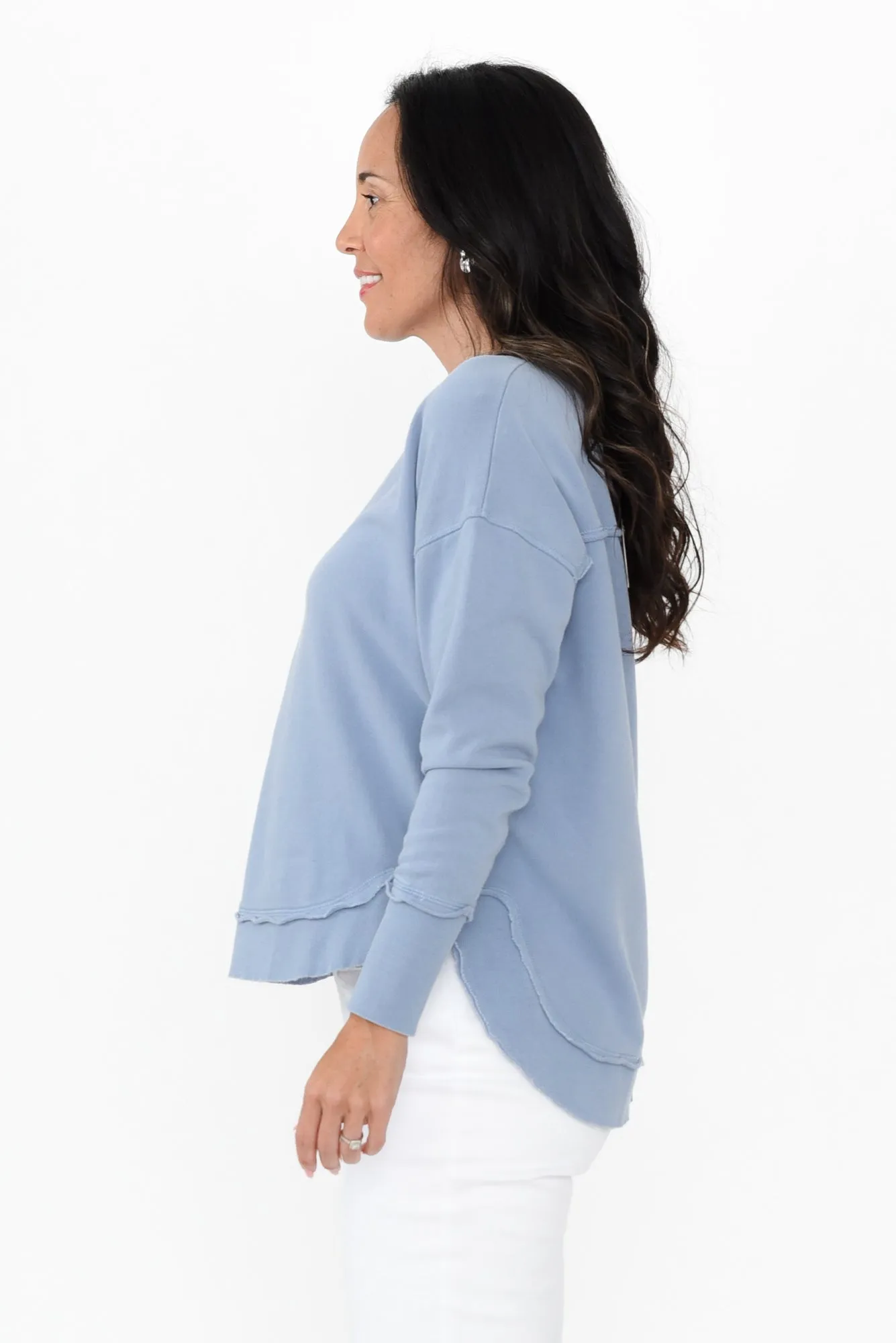 Delilah Light Blue Cotton Crewneck Jumper