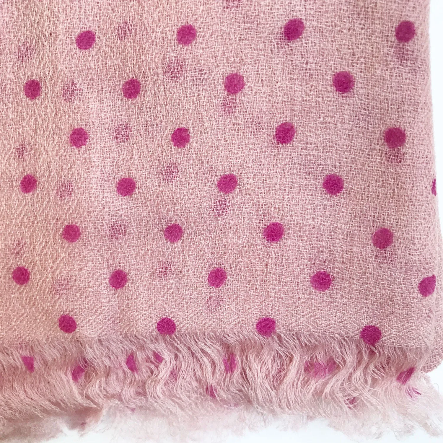 Dot Print Diamond Weave Pure Pashmina Shawl Pink