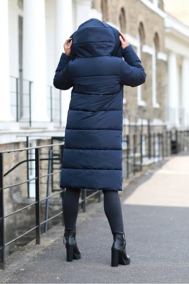 Double Second Navy Long Lux Wrap Puffer Coat