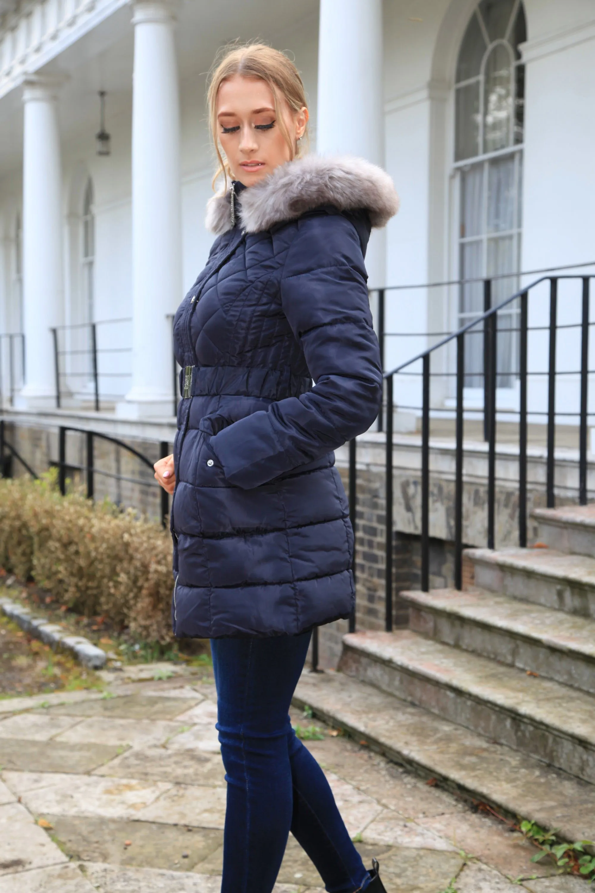 Double Second Navy Quilted Longline Puffer