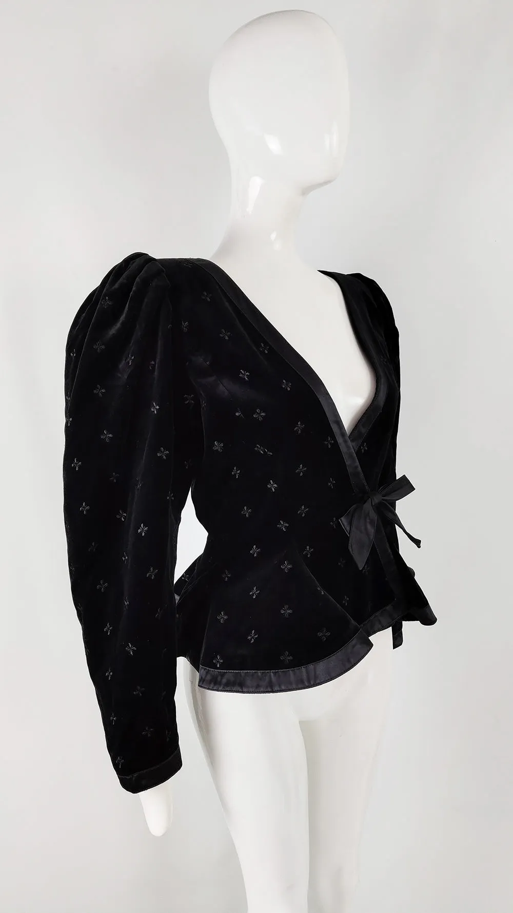 Emanuel Ungaro Vintage 1980s Puff Sleeve Velvet Peplum Jacket