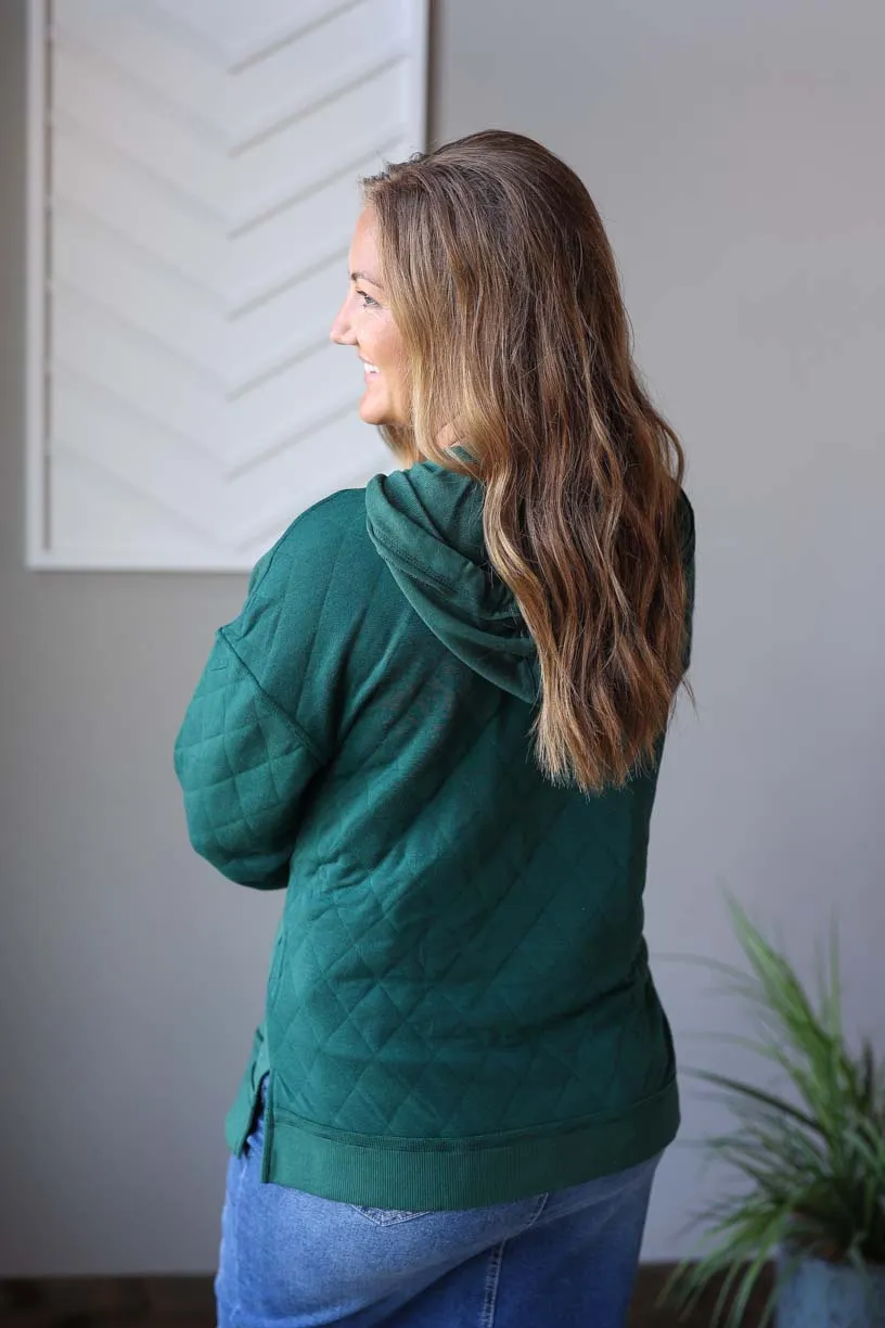 Emerald Green Quilted Patchwork Hoodie