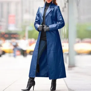 European and American women's leather coat long coat