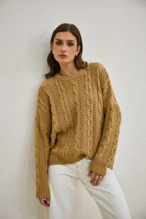 Faith Mocha Cable Knit Sweater