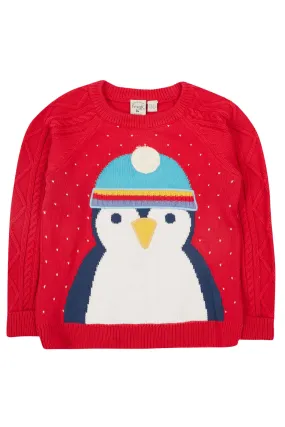 Frugi Caleb Knit Jumper Red Penguin