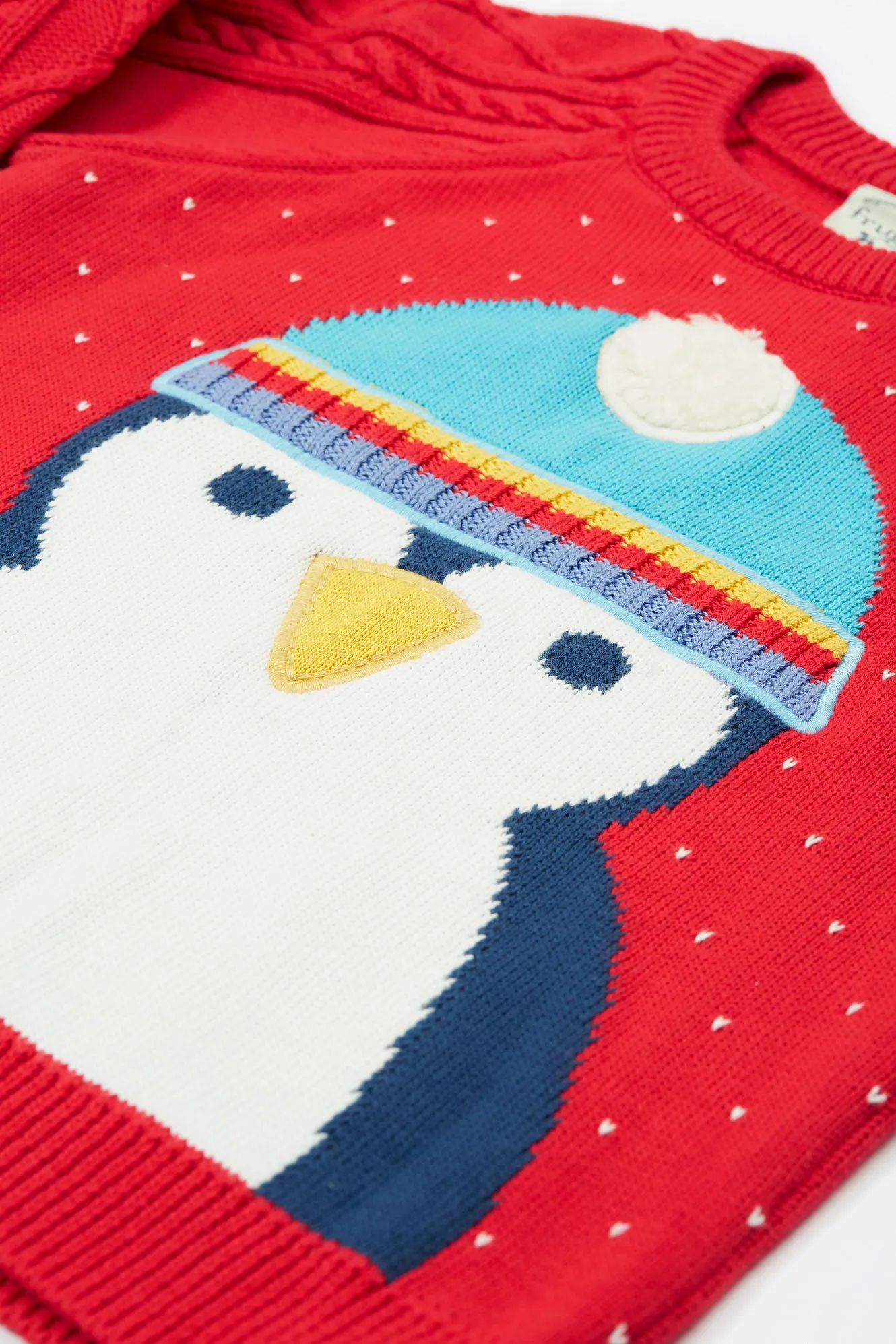 Frugi Caleb Knit Jumper Red Penguin