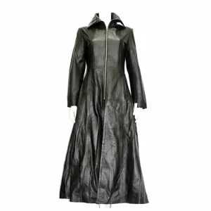 Full Length Black Leather Midnight Coat Women