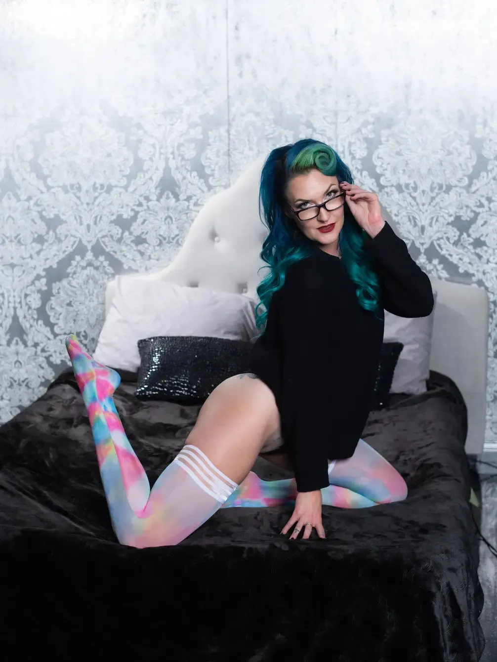 Gilly: Rainbow Tie Dye Thigh Highs. Petite to Plus Size